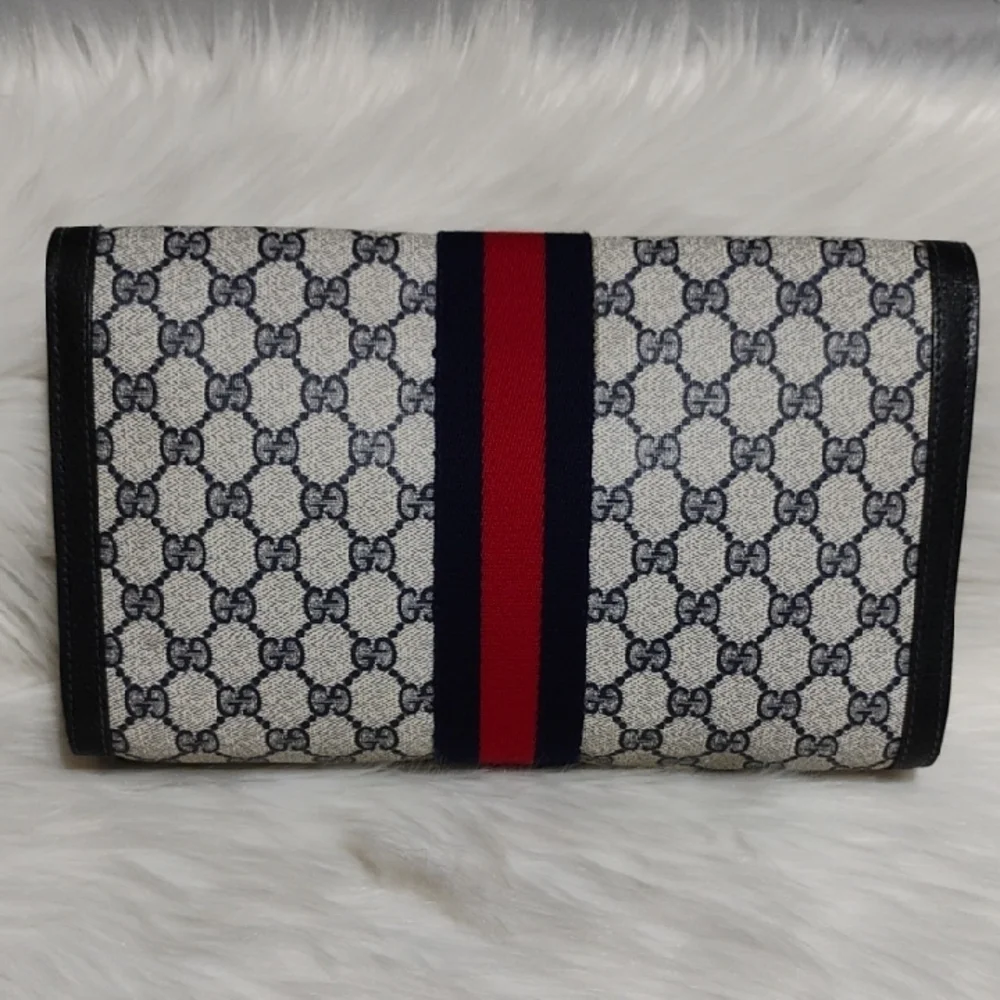 SALE! Authentic Gucci GG Supreme Sherry Line Leather Vtg Clutch Bag - Picture 3 of 16